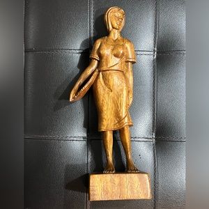 Vintage Art Deco Wooden Woman Sculpture 12”